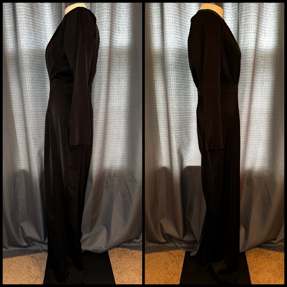 Nasty Gal Black Satin Shoulder Pad Jumpsuit NWT 6 - Picture 4 of 9